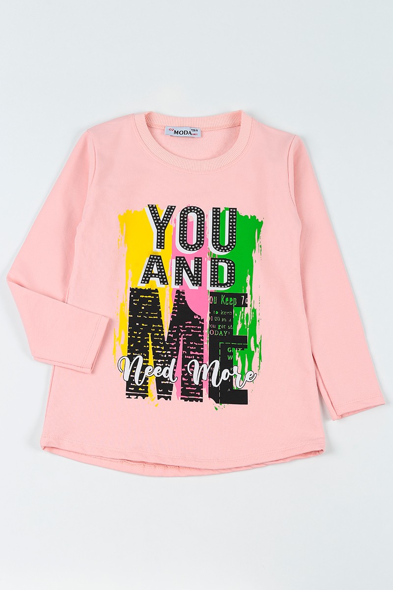 Pudra (8-14 Yaş)Taşlı İçi Şardonlu Kız Çocuk Sweatshirt 92787