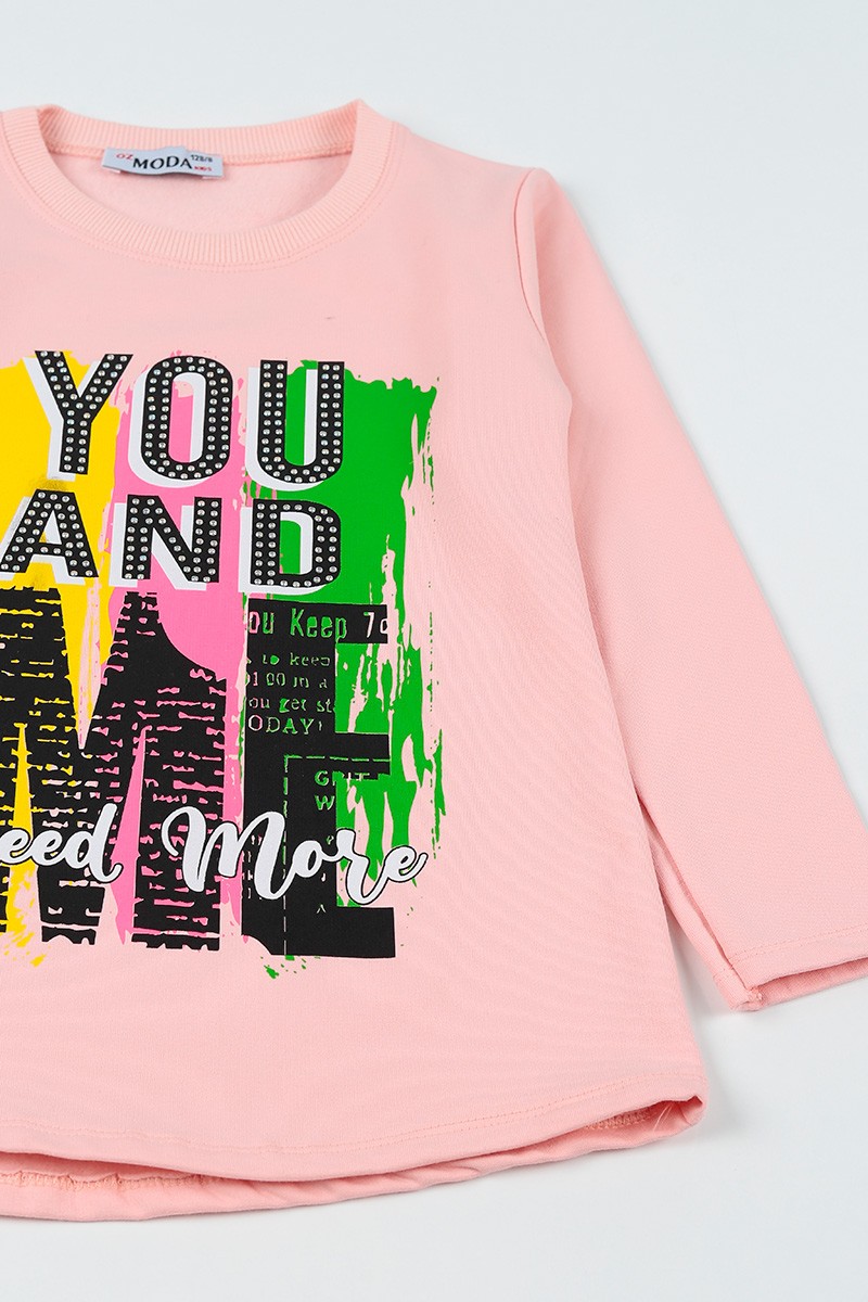 Pudra (8-14 Yaş)Taşlı İçi Şardonlu Kız Çocuk Sweatshirt 92787