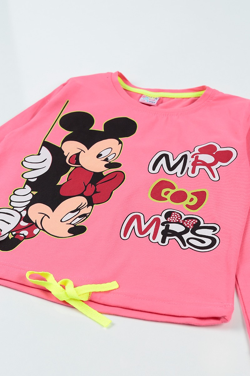 Pudra (9-12 Yaş) Mickey Mouse Baskılı Belden Sıkmalı Kız Çocuk Sweatshirt 92781