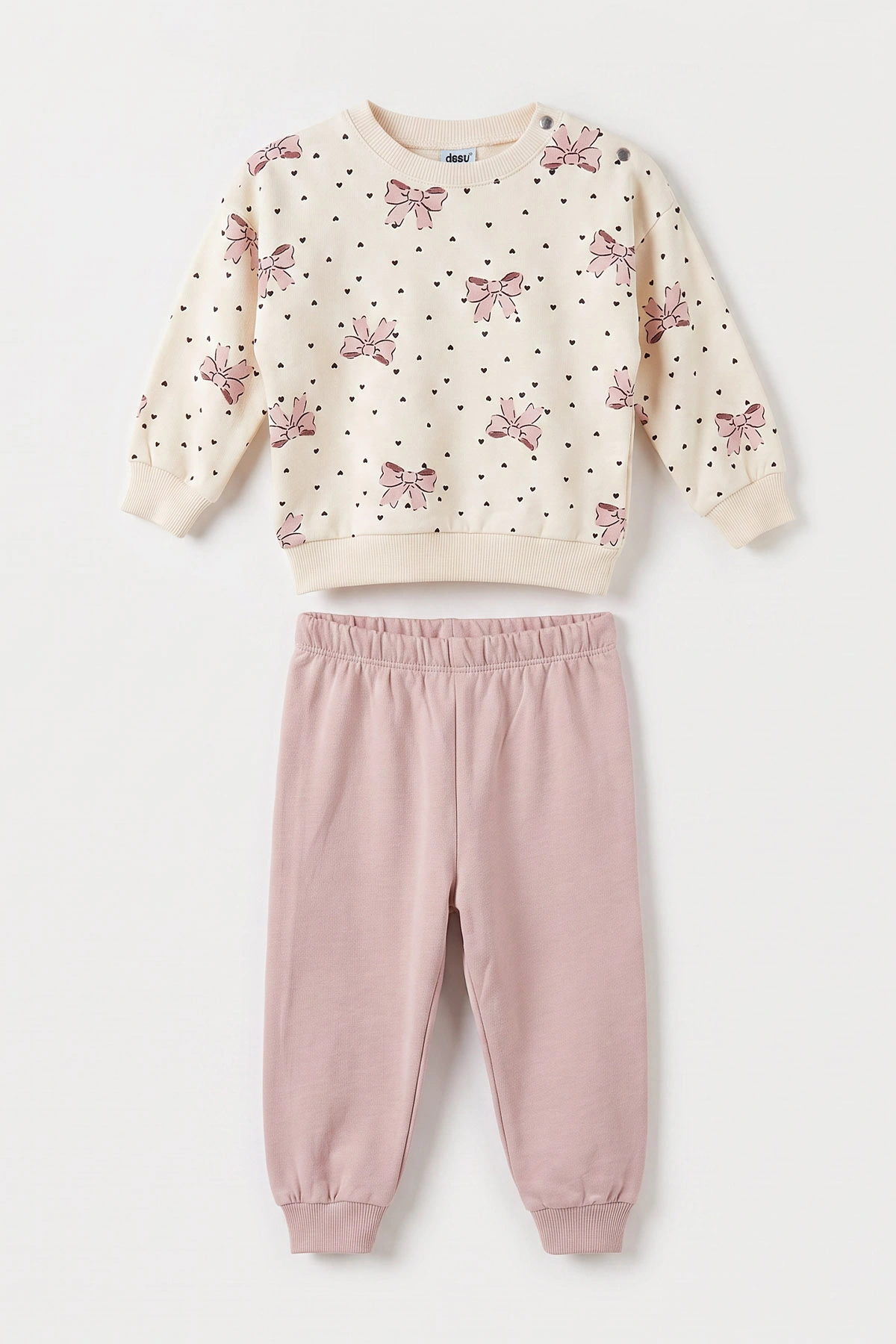 Pudra (9-24 Ay)Fiyonk Baskılı Çıtçıtlı Kız Bebek Takım 476373