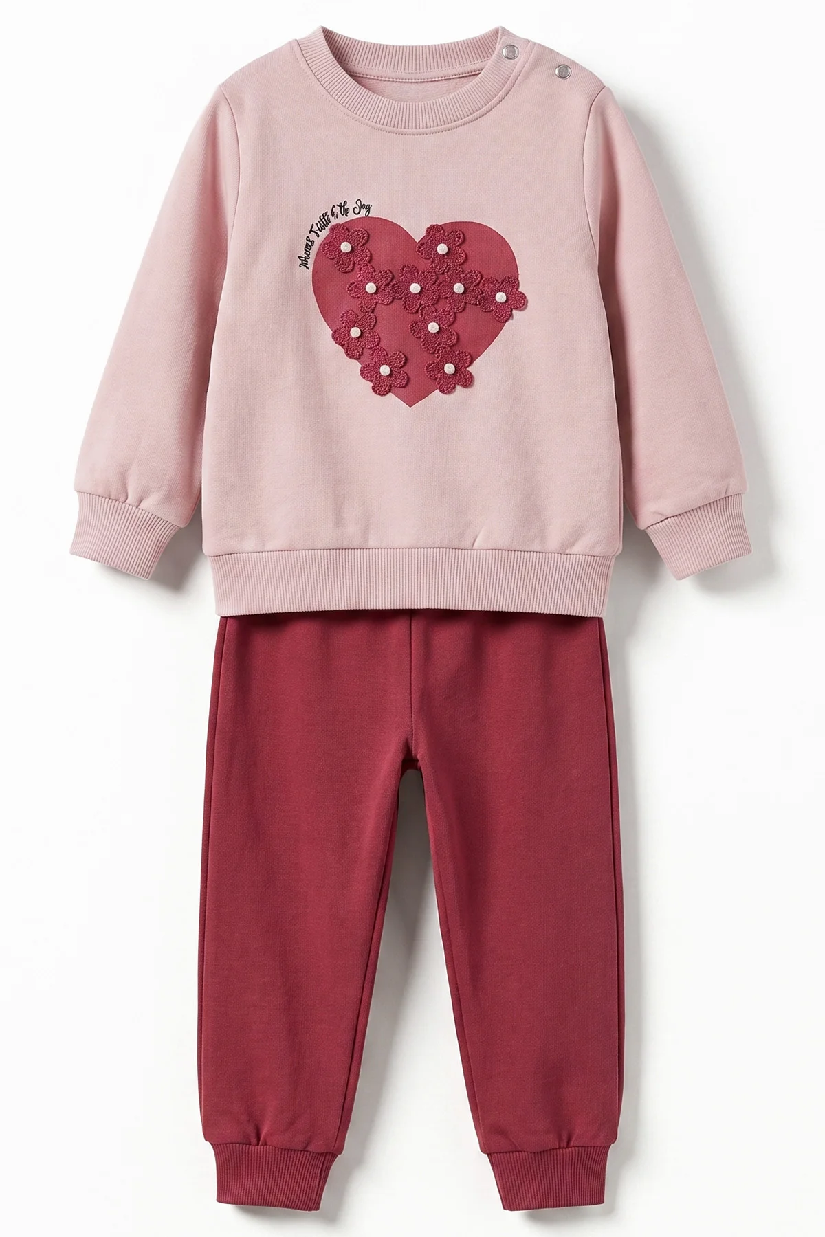 Pudra (9-36 Ay)  Kalp Nakışlı   Kız Bebek 2'li Takım 475920
