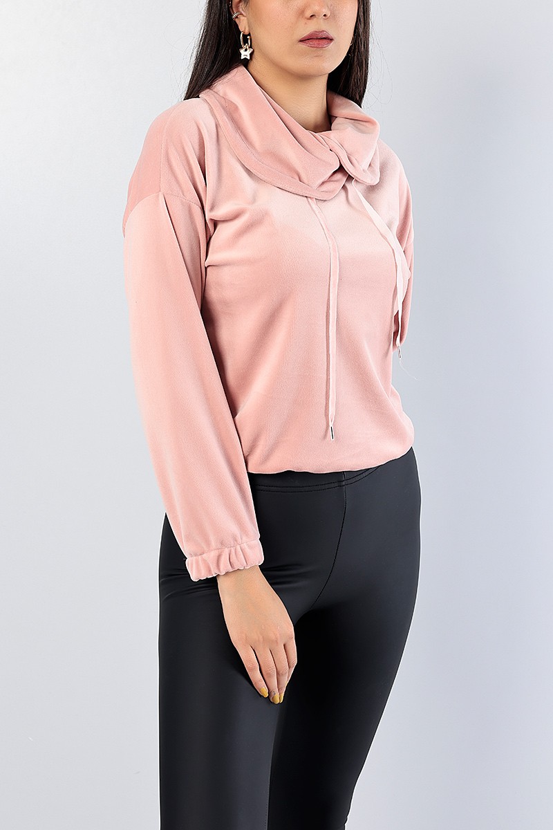 Pudra Astronot Yaka Bayan Kadife Sweat 81286