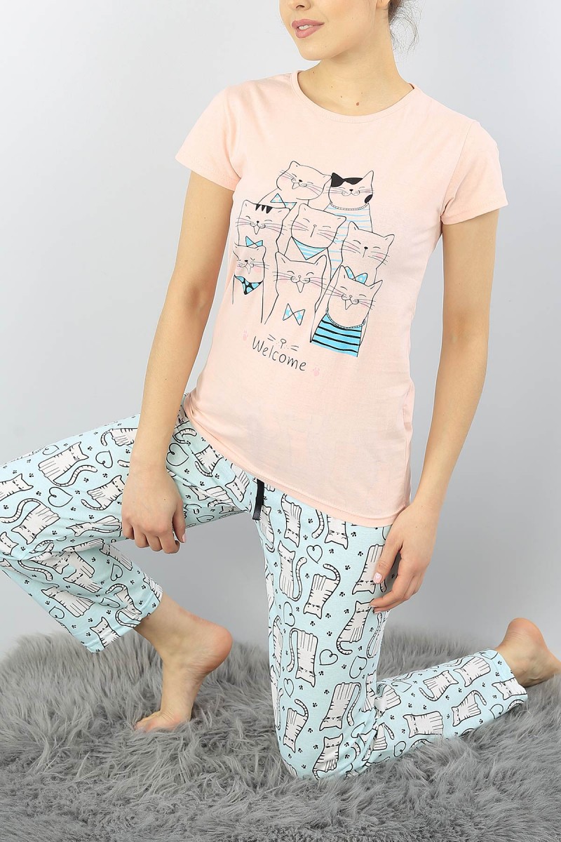 Pudra Baskılı Bayan Pijama Takımı 52217