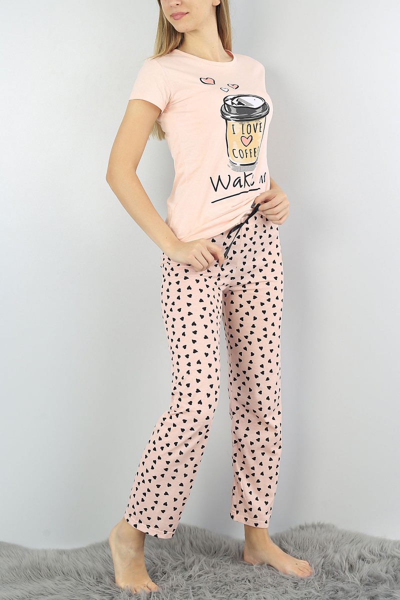 Pudra Baskılı Bayan Pijama Takımı 54410