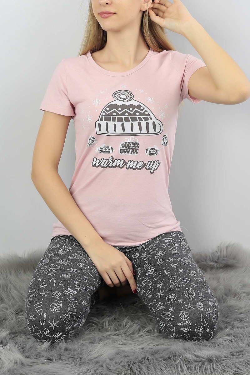 Pudra Baskılı Bayan Pijama Takımı 54906