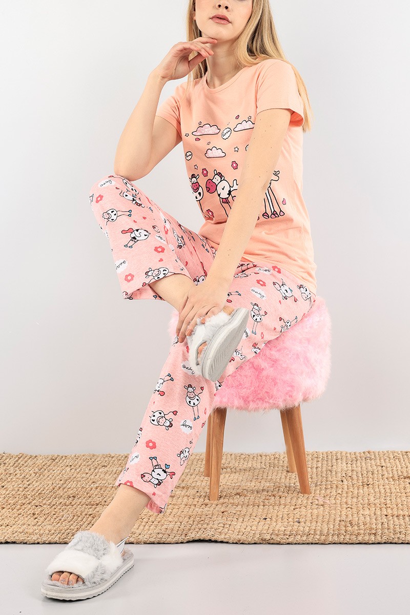 Pudra Baskılı Bayan Pijama Takımı 92071