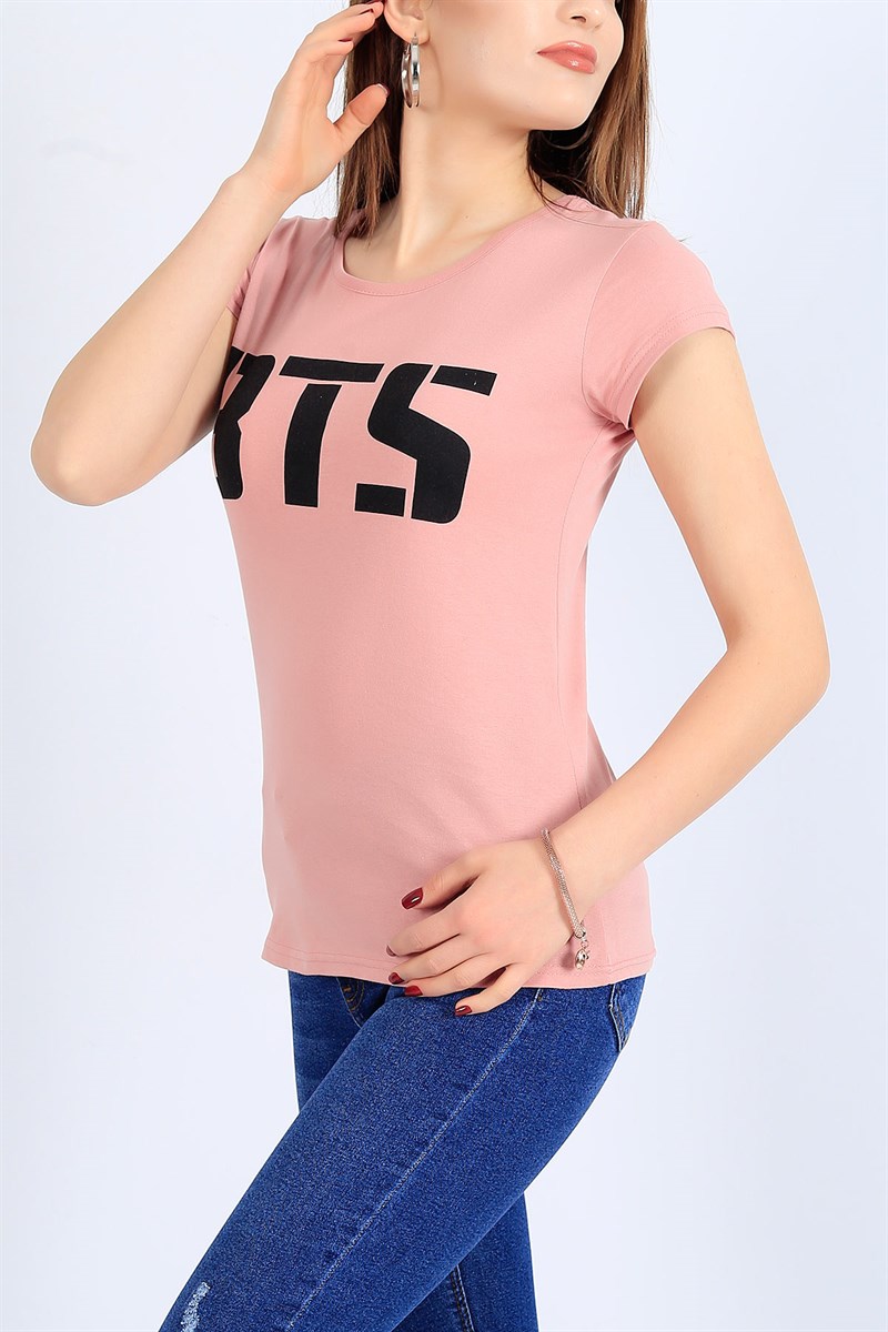 Pudra Baskılı Bayan Tişört 26842B