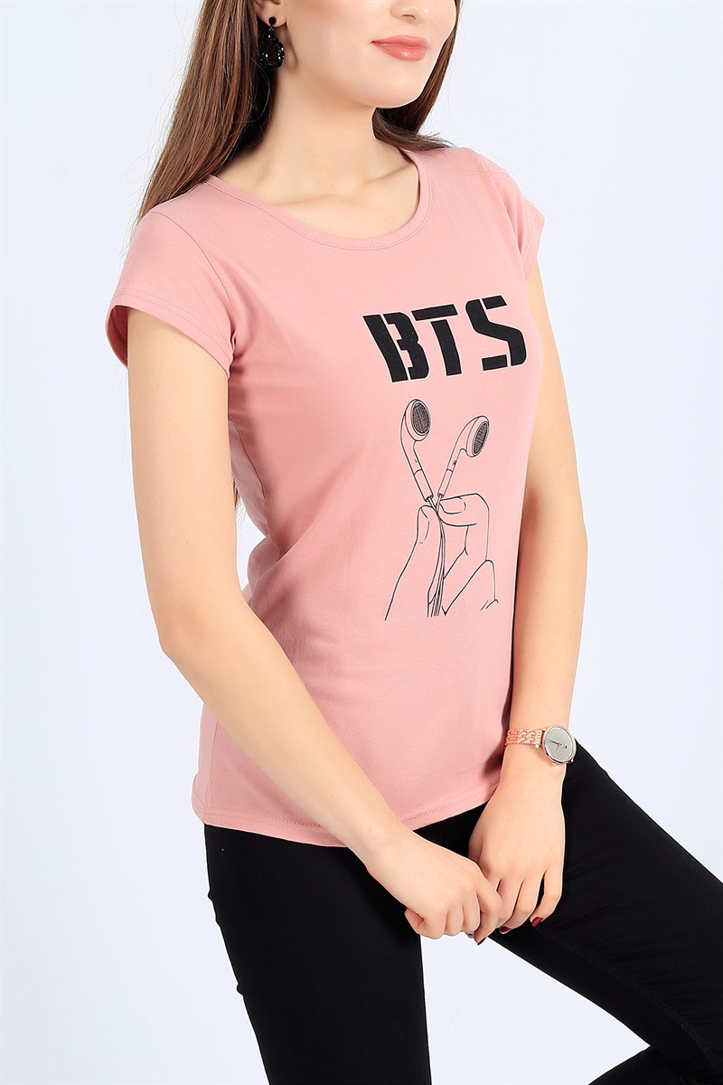 Pudra Baskılı Bayan Tişört 26854B