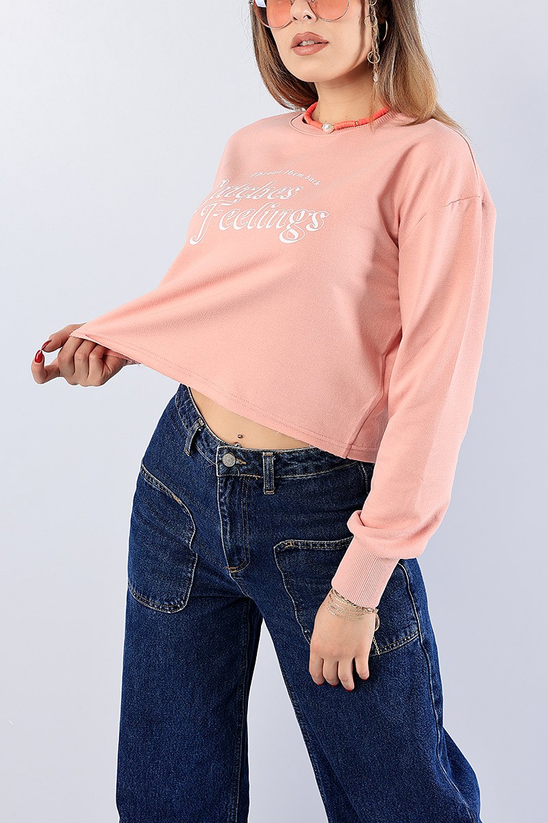 Pudra Baskılı Lazer Kesim Bayan Sweat 78250