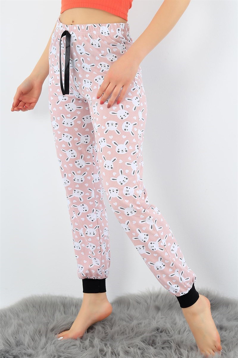Pudra Baskılı Likralı Bayan Pijama Altı 32219