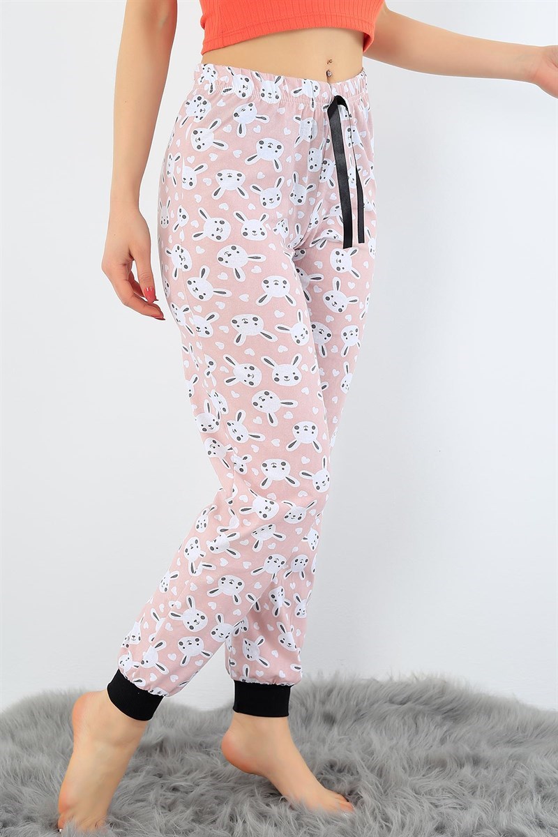 Pudra Baskılı Likralı Bayan Pijama Altı 32219