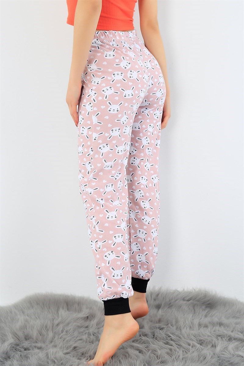 Pudra Baskılı Likralı Bayan Pijama Altı 32219