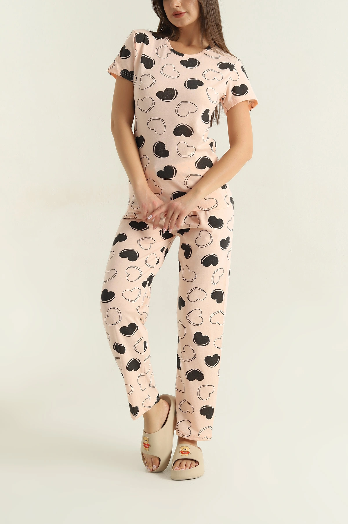 Pudra Baskılı Penye Kadın Pijama Takımı 375964