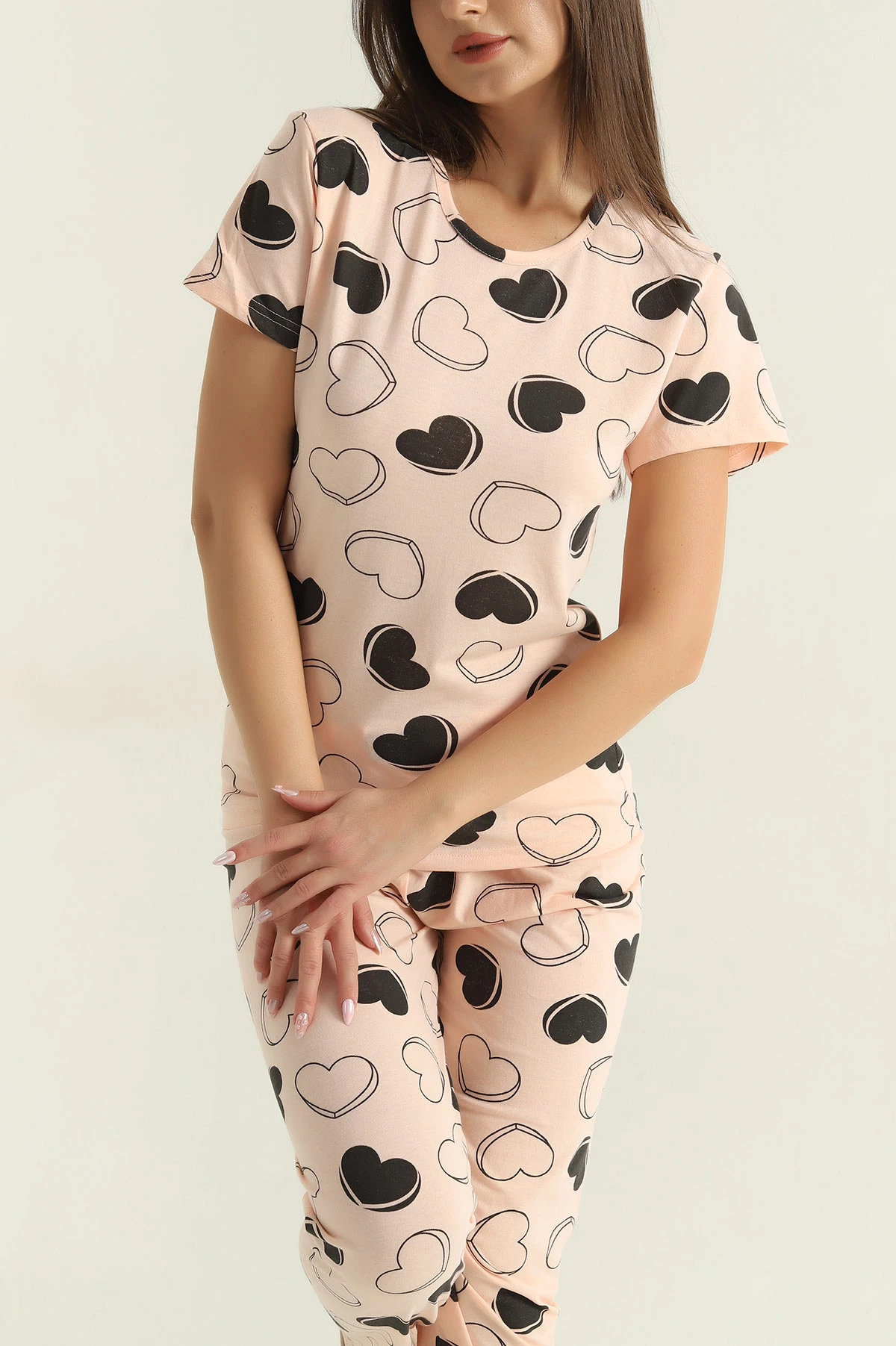 Pudra Baskılı Penye Kadın Pijama Takımı 375964