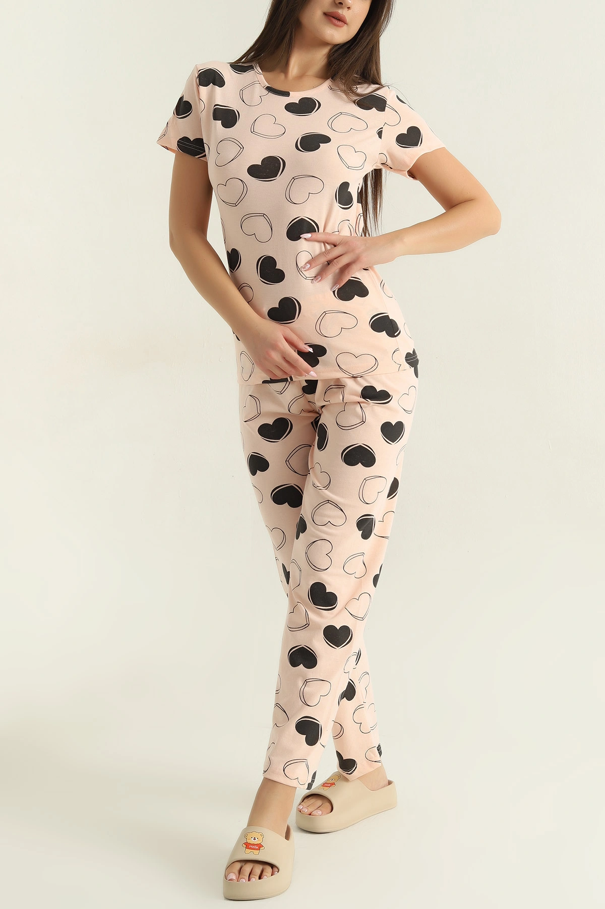 Pudra Baskılı Penye Kadın Pijama Takımı 375964