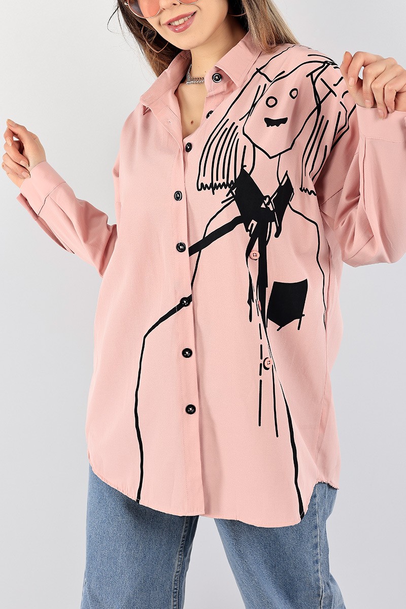Pudra Baskılı Poplin Gömlek Tunik 96463