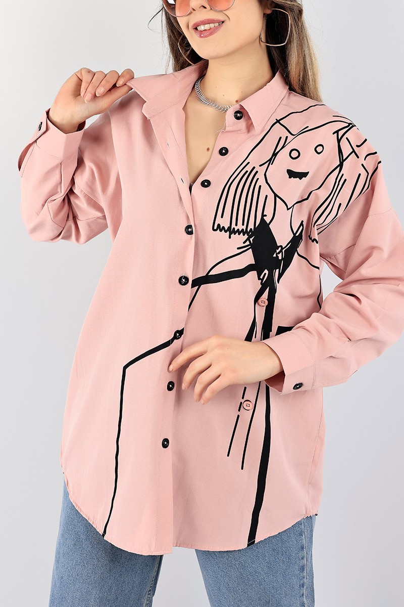 Pudra Baskılı Poplin Gömlek Tunik 96463