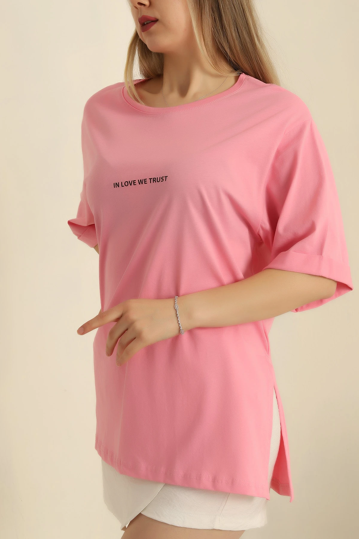 Pembe Baskılı  Süprem Bayan Tişört 254525