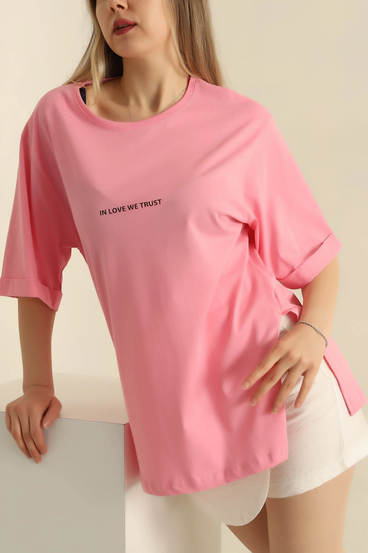 Pembe Baskılı  Süprem Bayan Tişört 254525