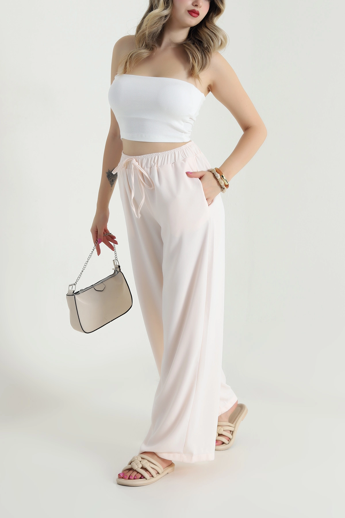 Pudra Bel Lastikli Linda Kadın Pantolon 484339
