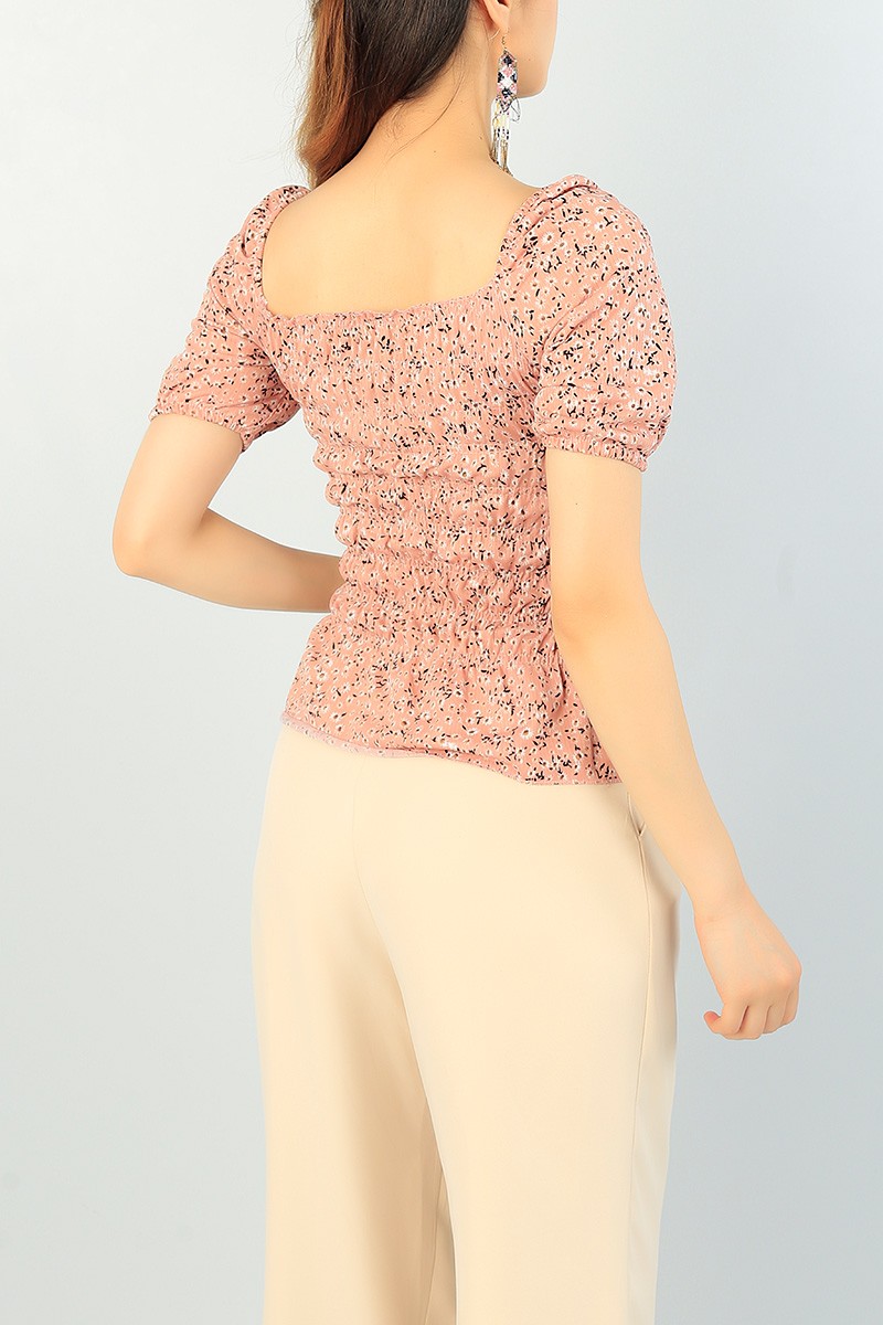 Pudra Beli Gipeli Desenli Bluz 67083