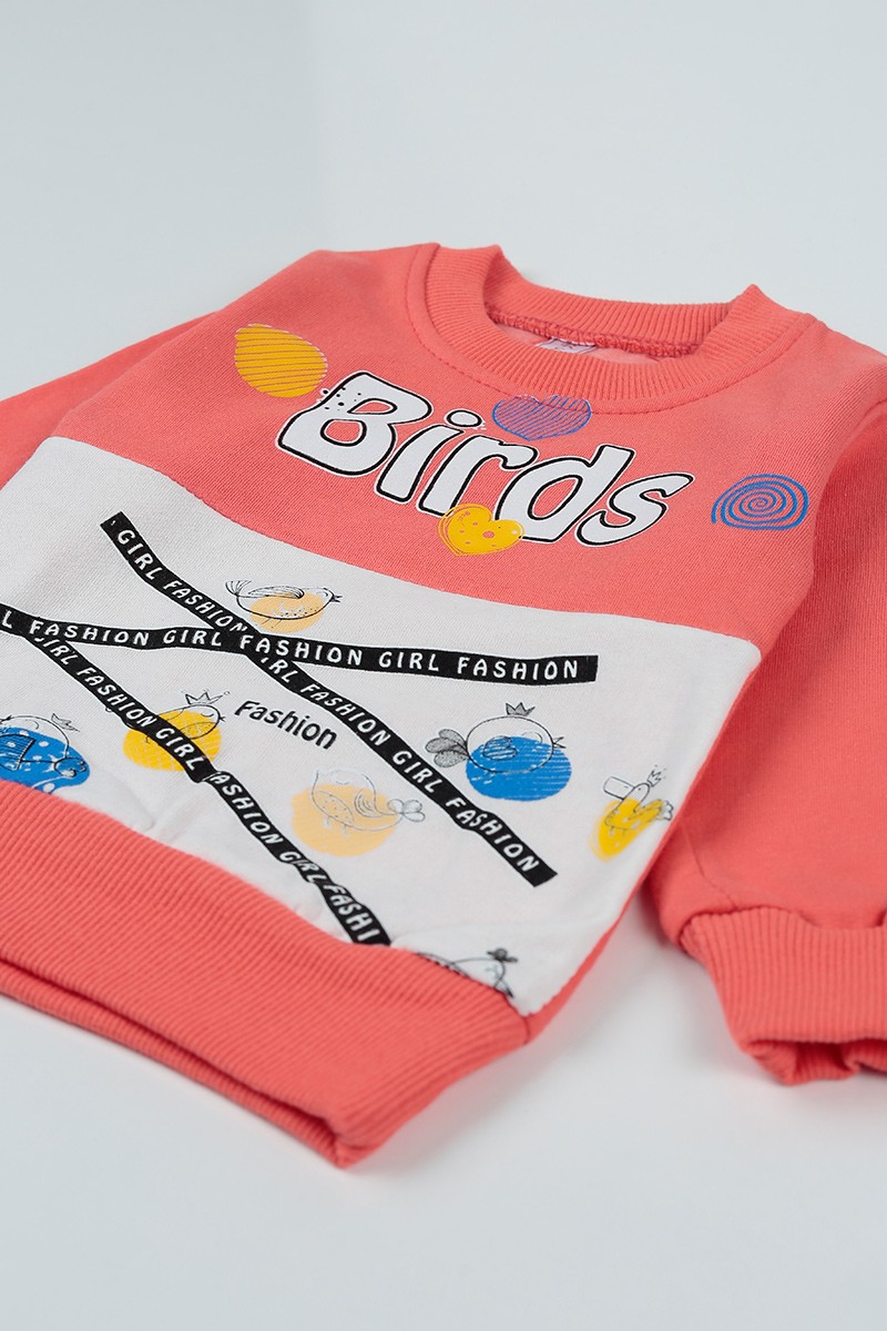 Pudra Birds Baskılı İçi Şardonlu Kız Çocuk Sweatshirt 80606