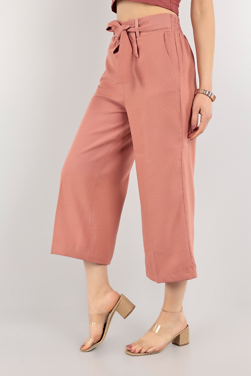 Pudra Bol Paça Midi Keten Pantolon 104728