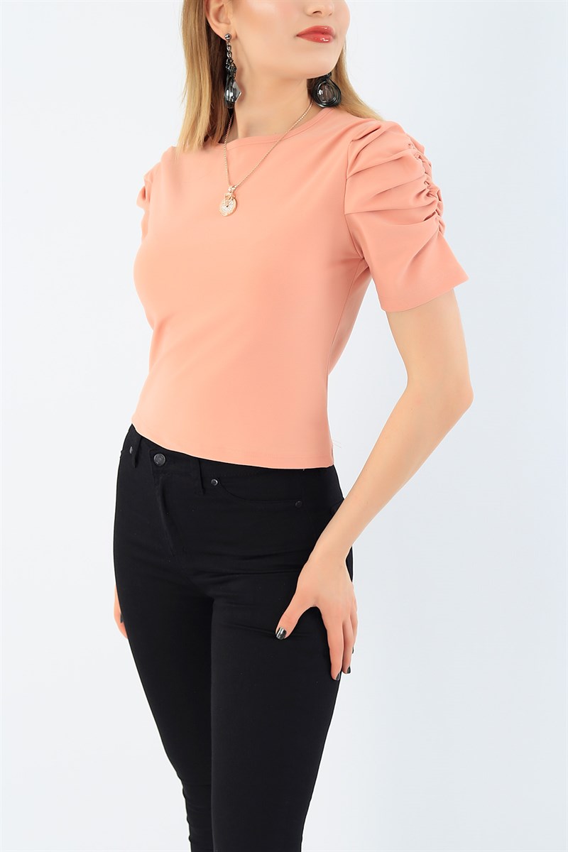 Pudra Büzgülü Likralı Bluz 34228