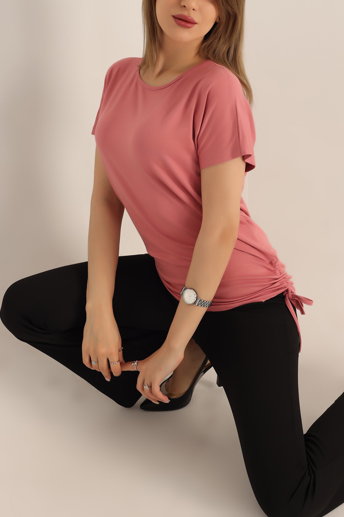 Pudra Büzgülü Tasarım Viskon Bluz 179362