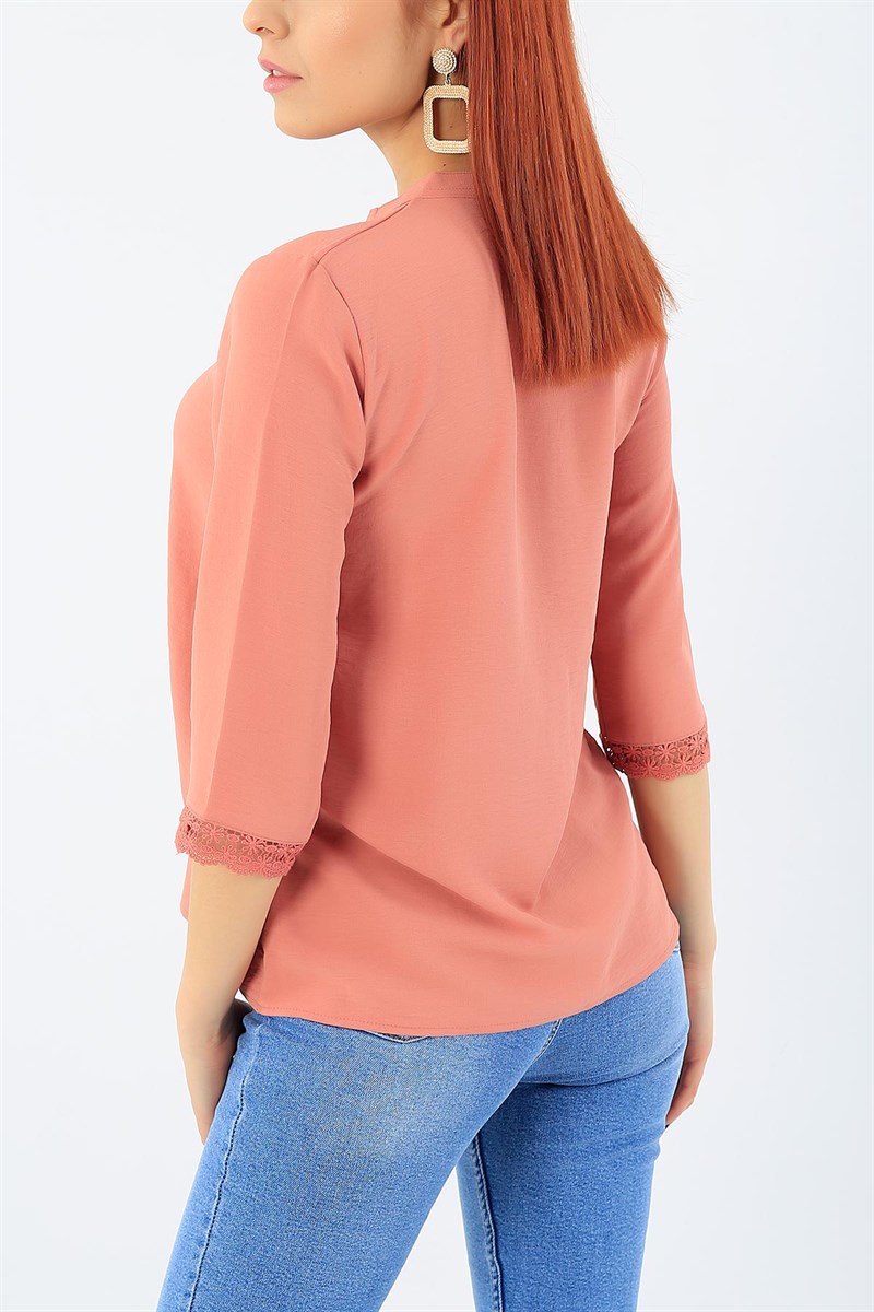 Pudra Dantelli Truvakar Kol Bluz 27247B
