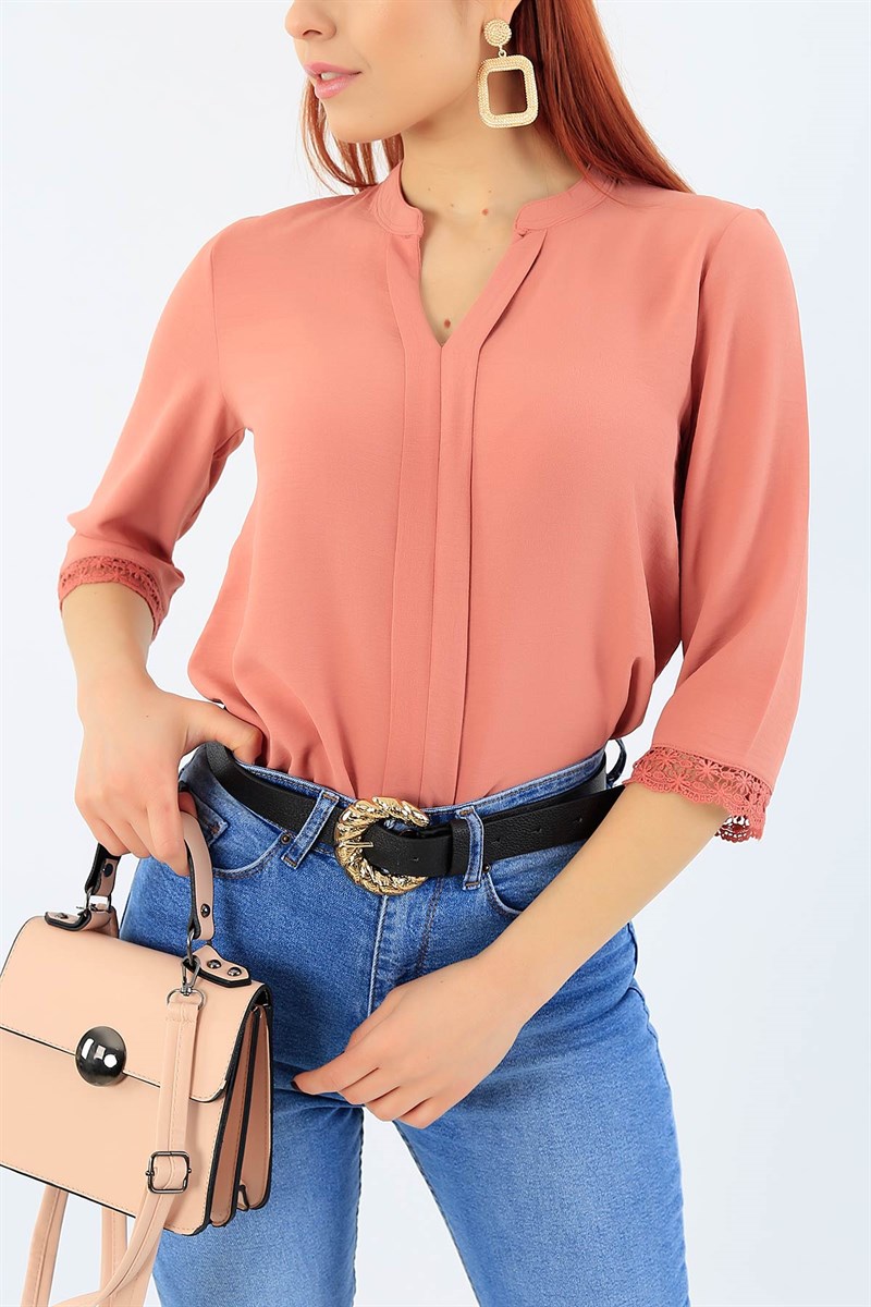 Pudra Dantelli Truvakar Kol Bluz 27247B