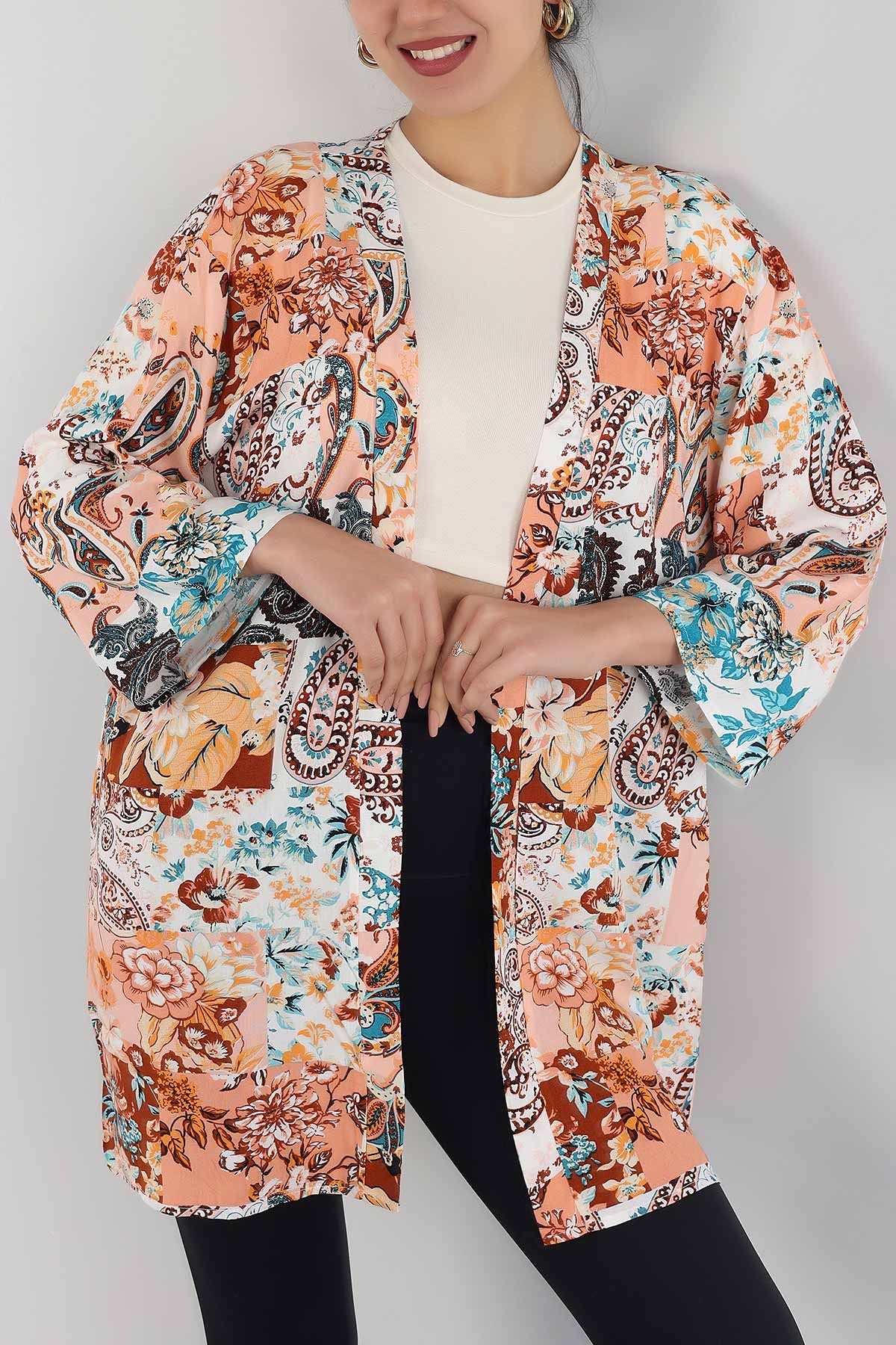 Pudra Desenli Dokuma Viskon Kimono 162928