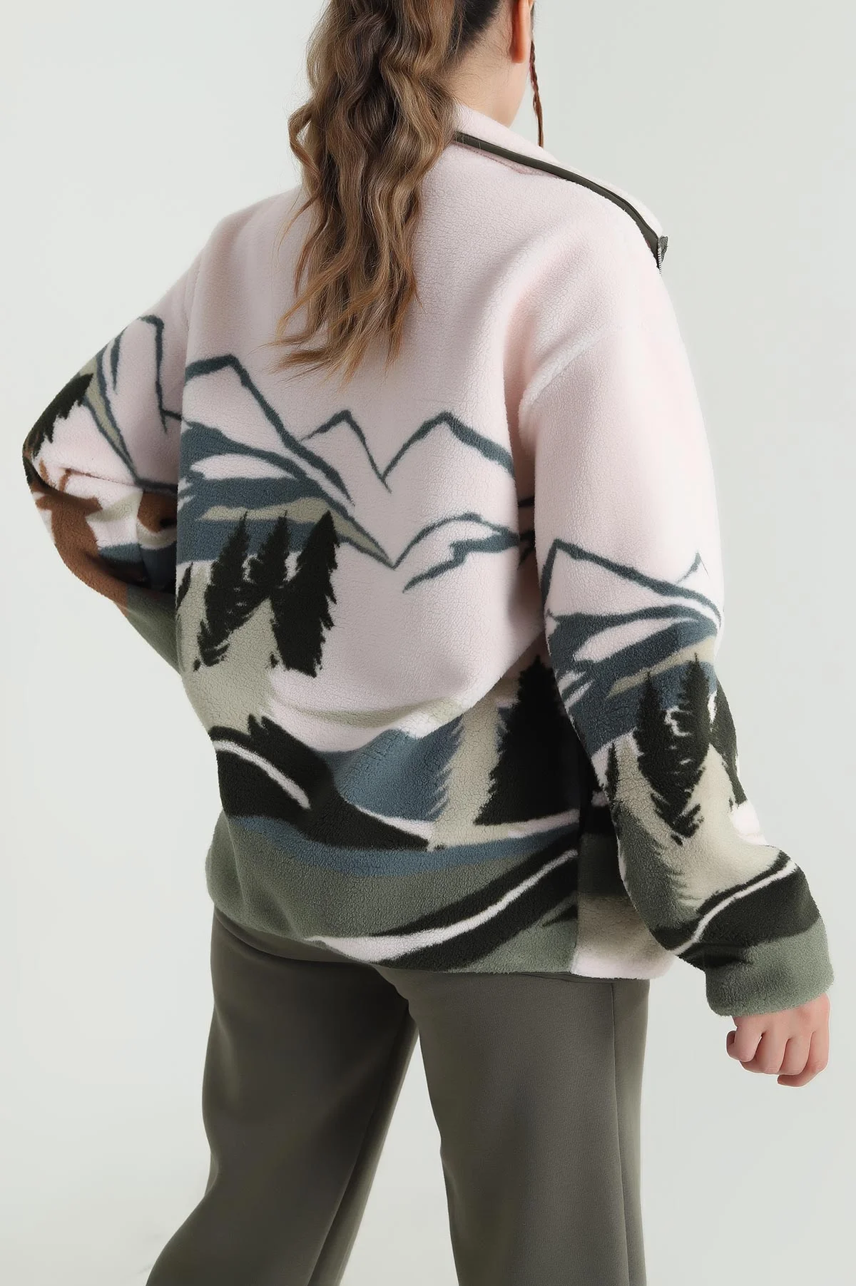 Pudra Desenli Uzun Kollu Teddy Kadın Sweat 482449