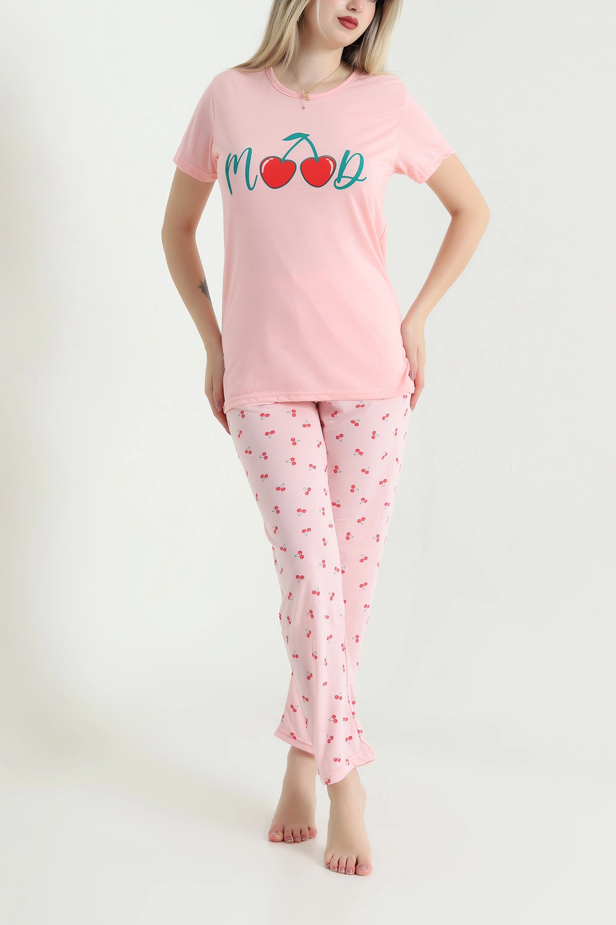 Pudra Desenli Viskon Kadın Pijama Takımı 466729