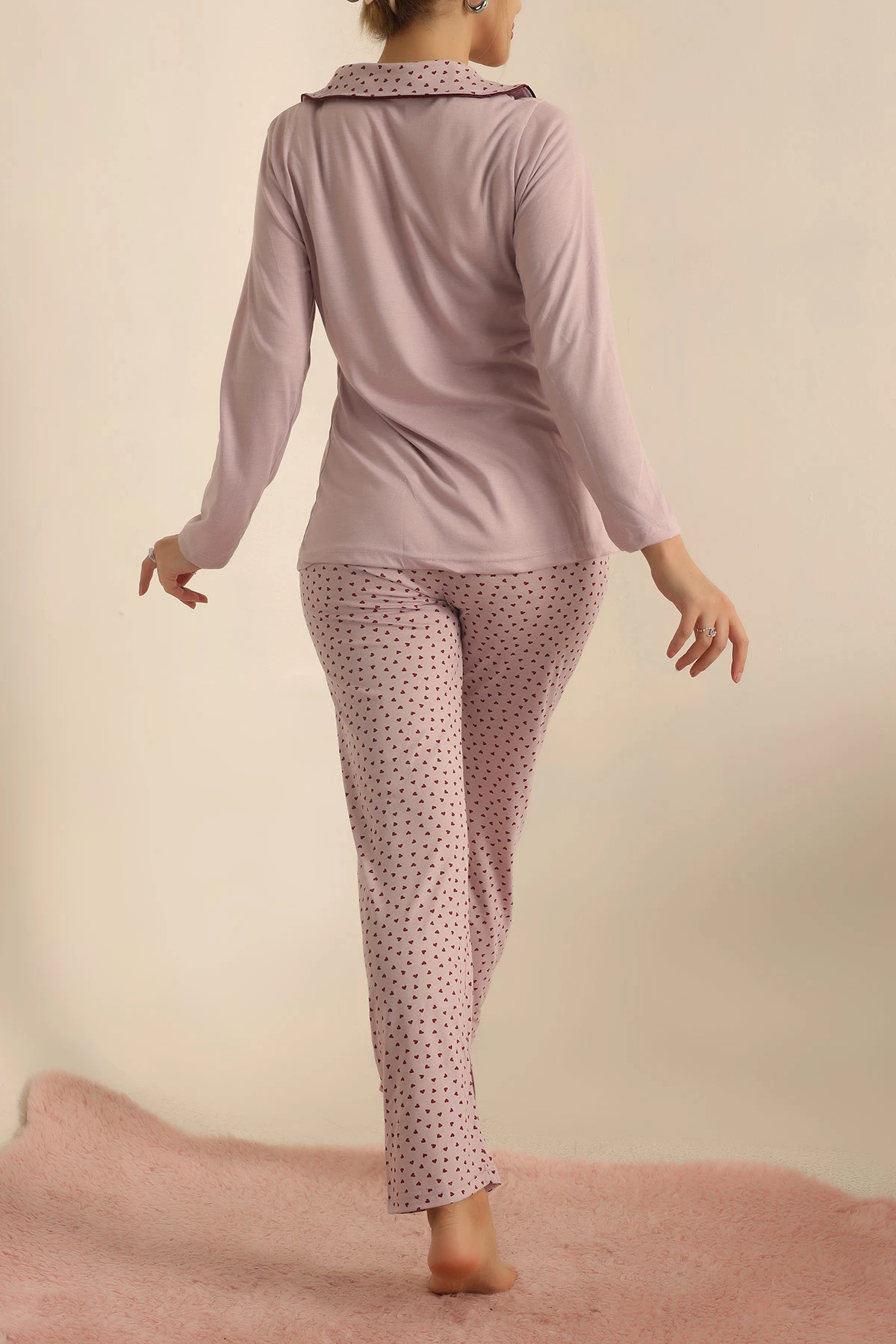 Pudra Düğmeli Bayan Pijama Takımı 233331