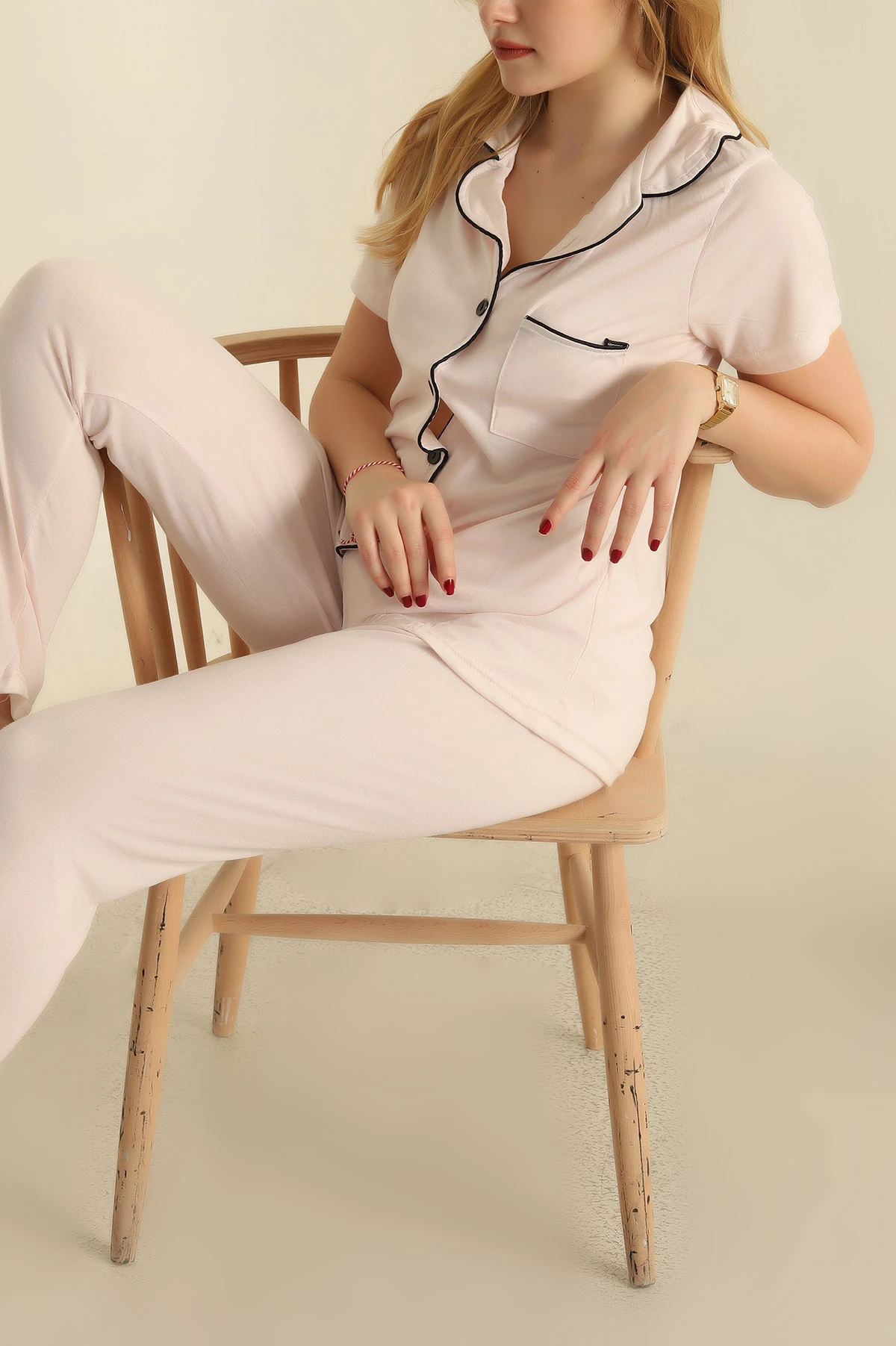 Pudra Düğmeli Bayan Pijama Takımı 251564
