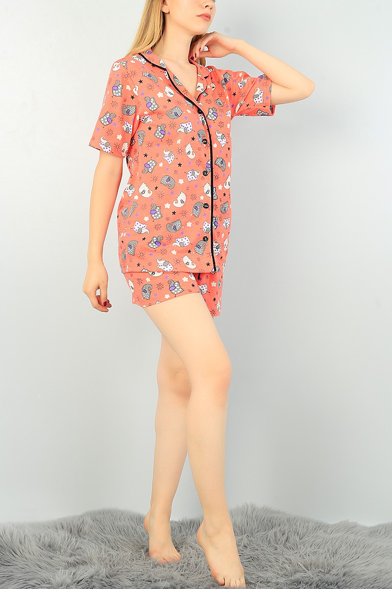 Pudra Düğmeli Bayan Pijama Takımı 68783