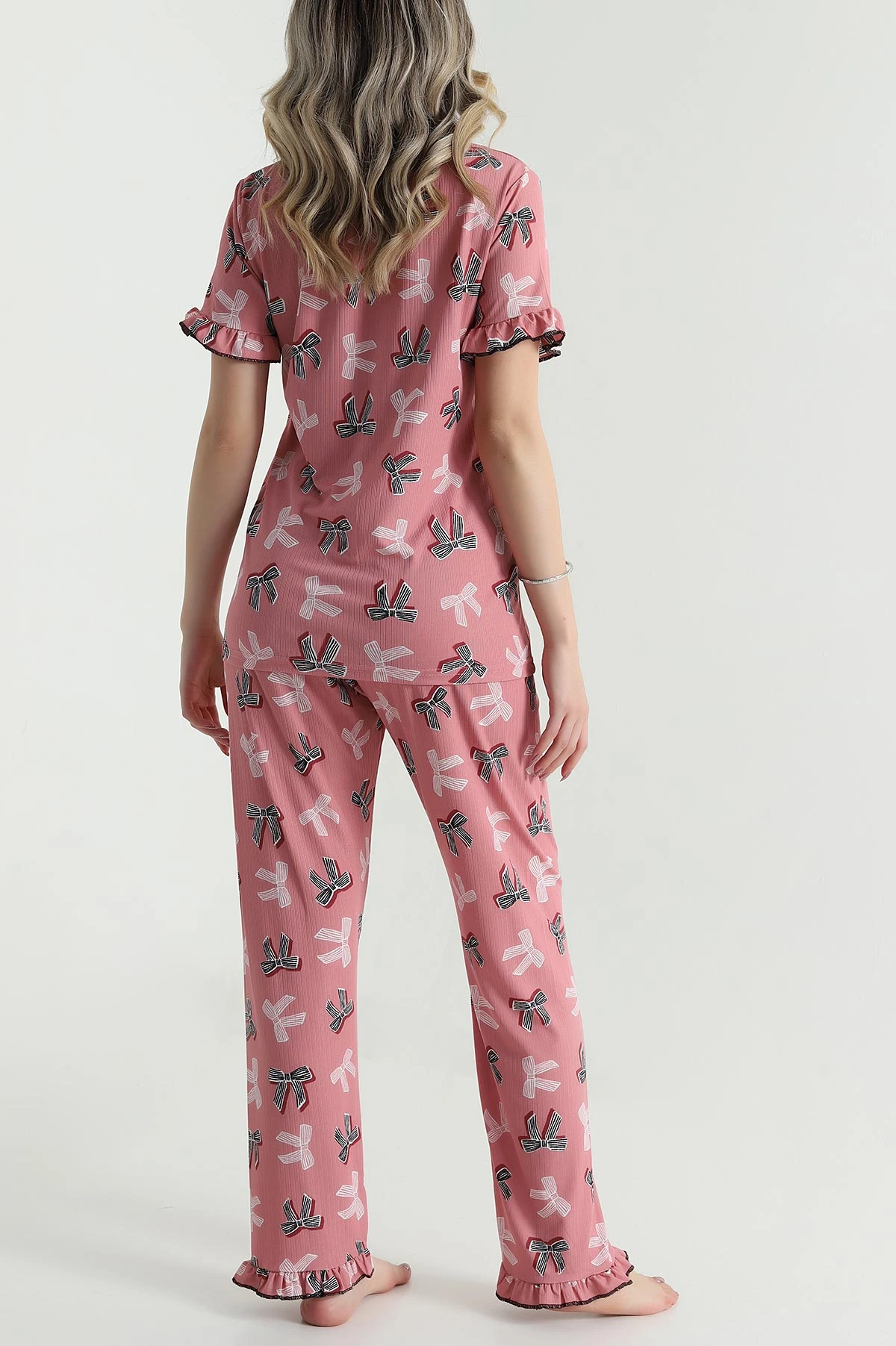 Pudra Düğmeli Sedef Kadın Pijama Takımı 479534