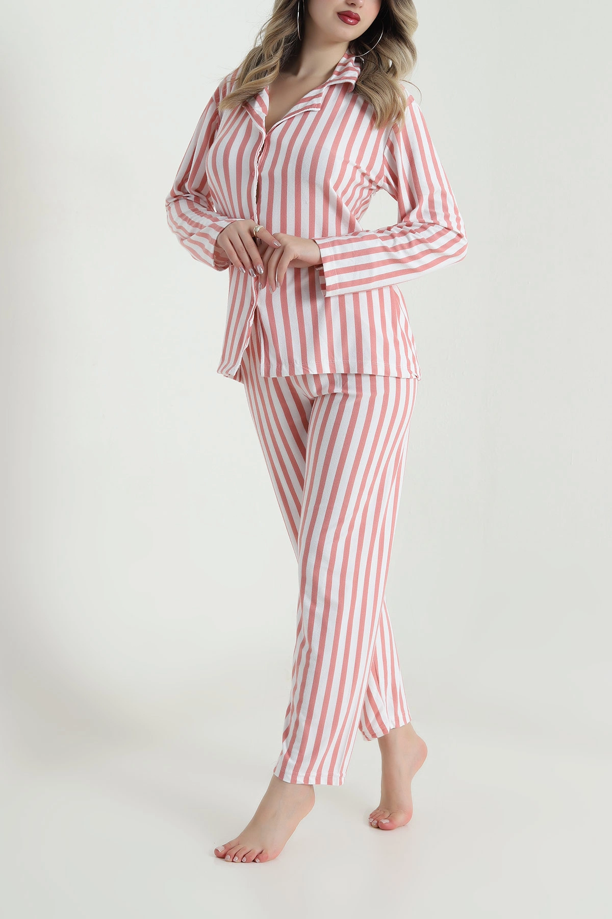 Pudra Düğmeli Süet Kadın Pijama Takımı 490738