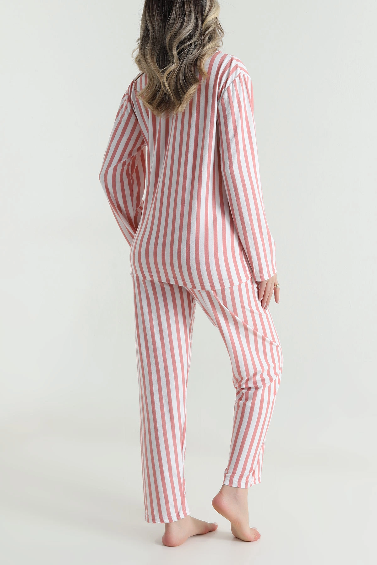 Pudra Düğmeli Süet Kadın Pijama Takımı 490738