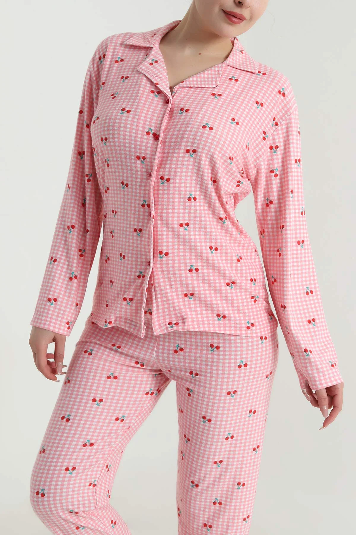 Pudra Düğmeli Süet Kadın Pijama Takımı 492769