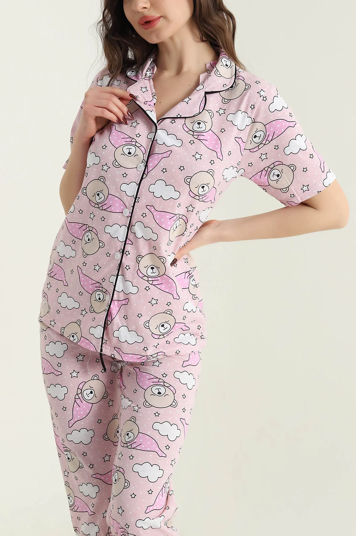 Pudra Düğmeli Süprem Kadın Pijama Takımı 437000