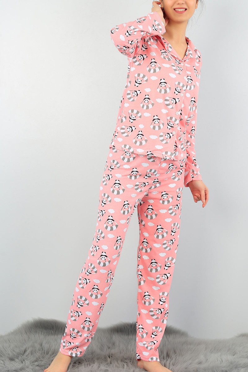 Pudra Düğmeli Tasarım Bayan Pijama Takımı 57576