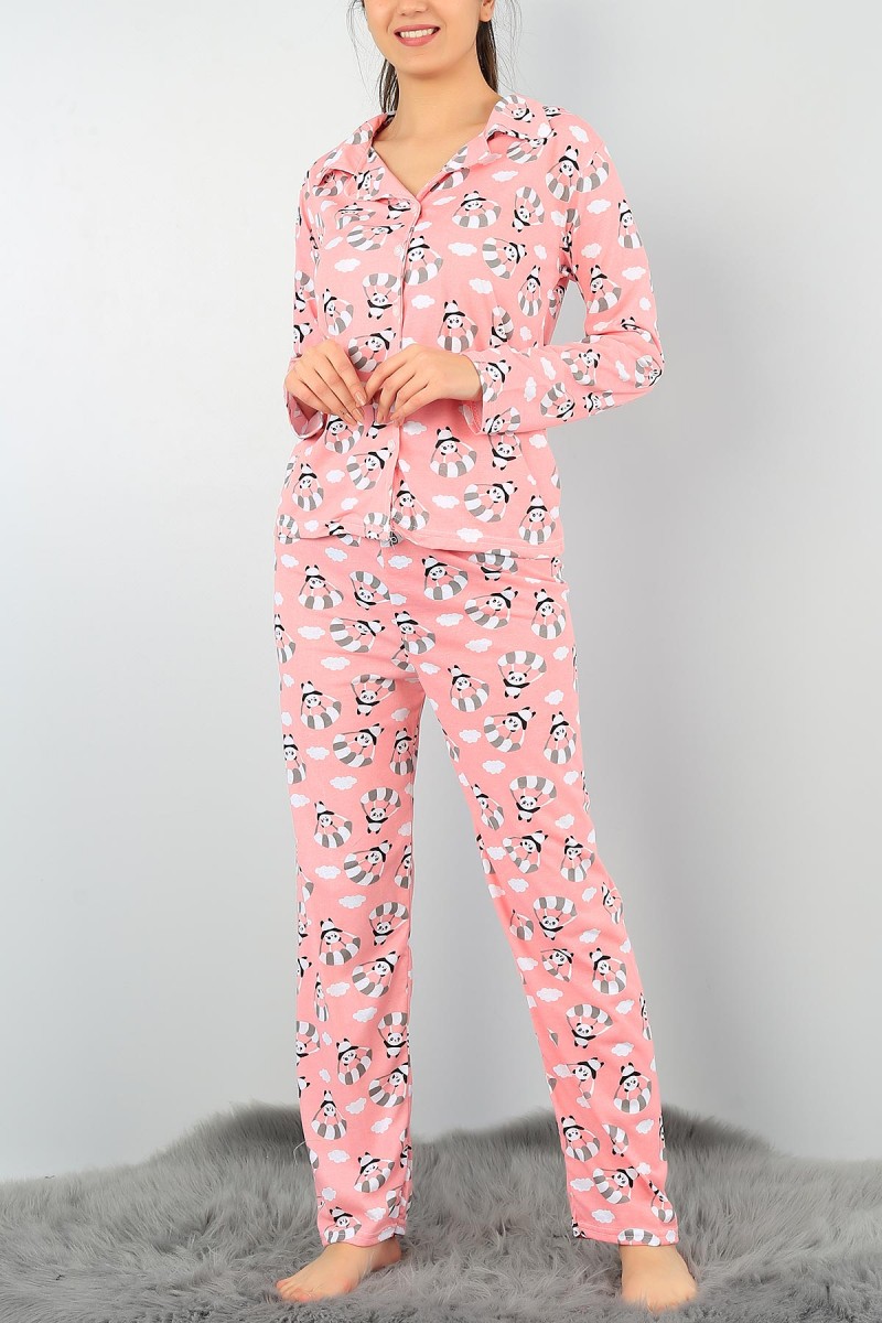 Pudra Düğmeli Tasarım Bayan Pijama Takımı 57576