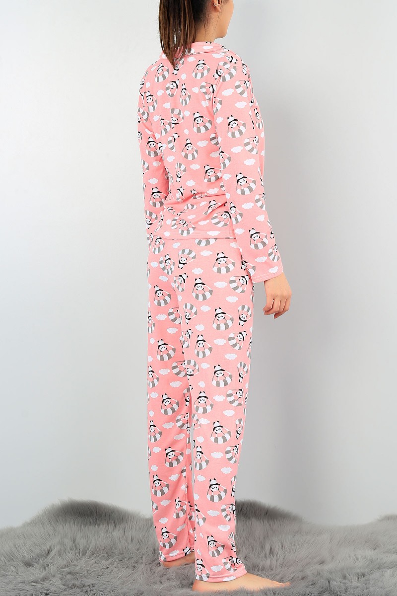 Pudra Düğmeli Tasarım Bayan Pijama Takımı 57576