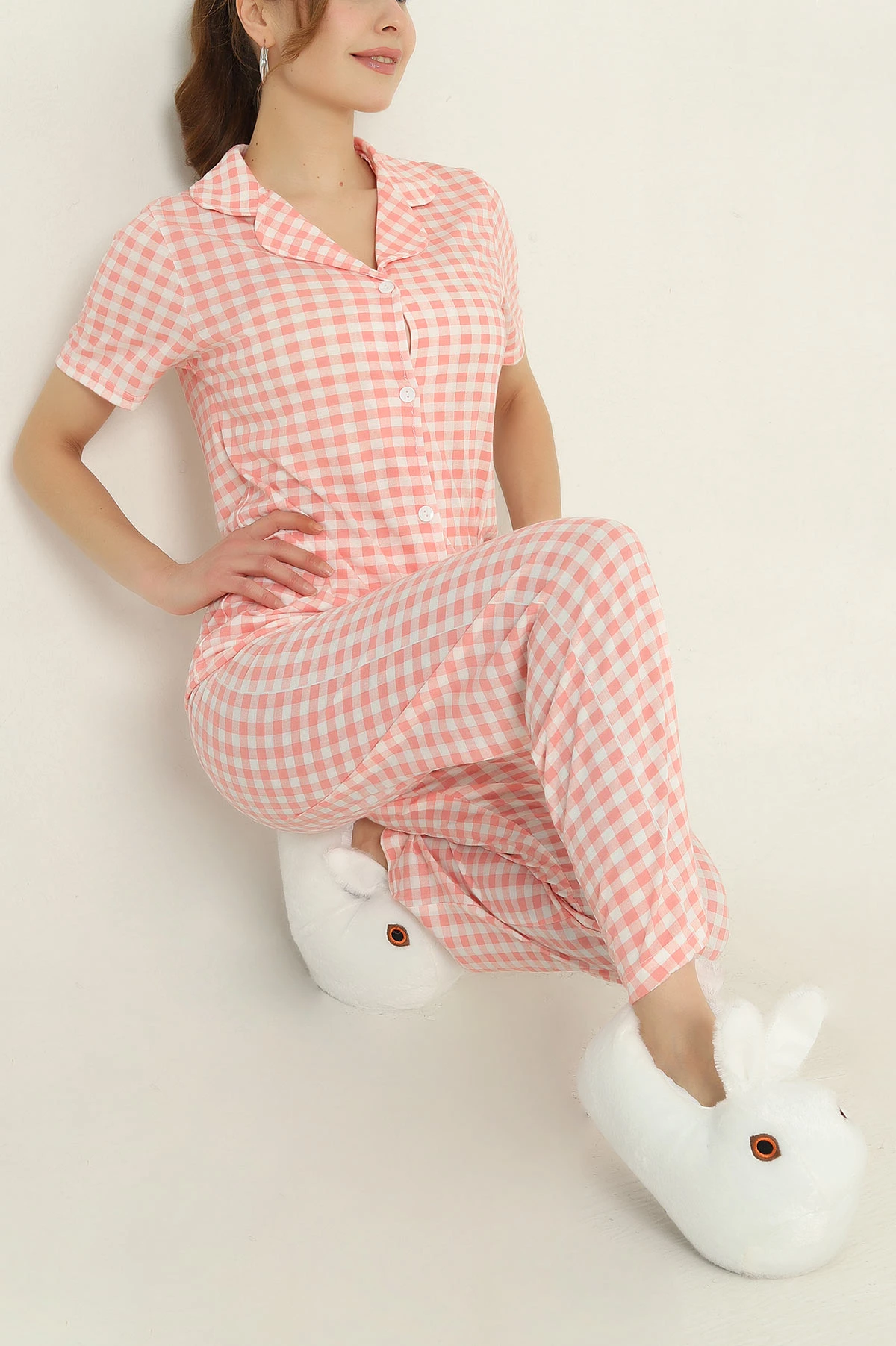 Pudra Düğmeli Viskon Kadın Pijama Takımı 347354