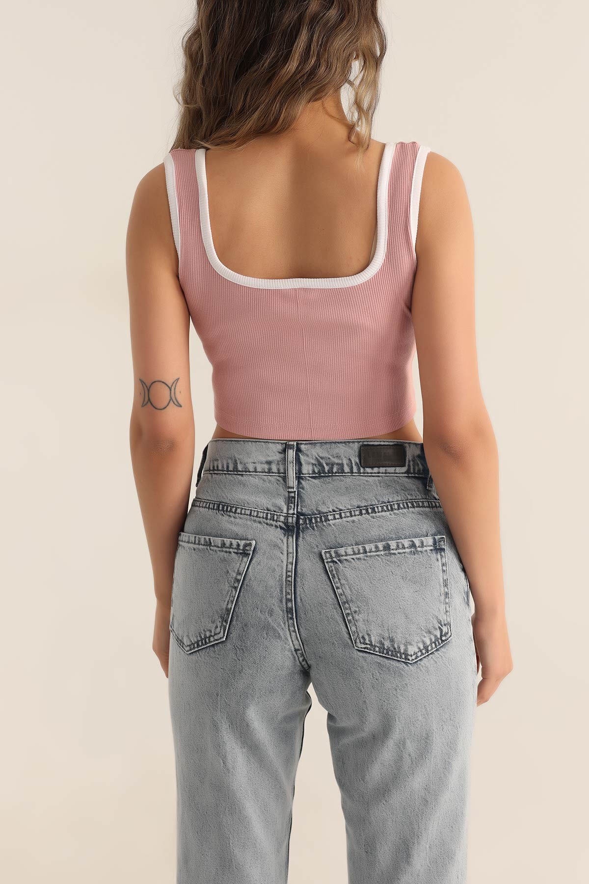 Pudra Fitilli Likralı Crop Üst 180286