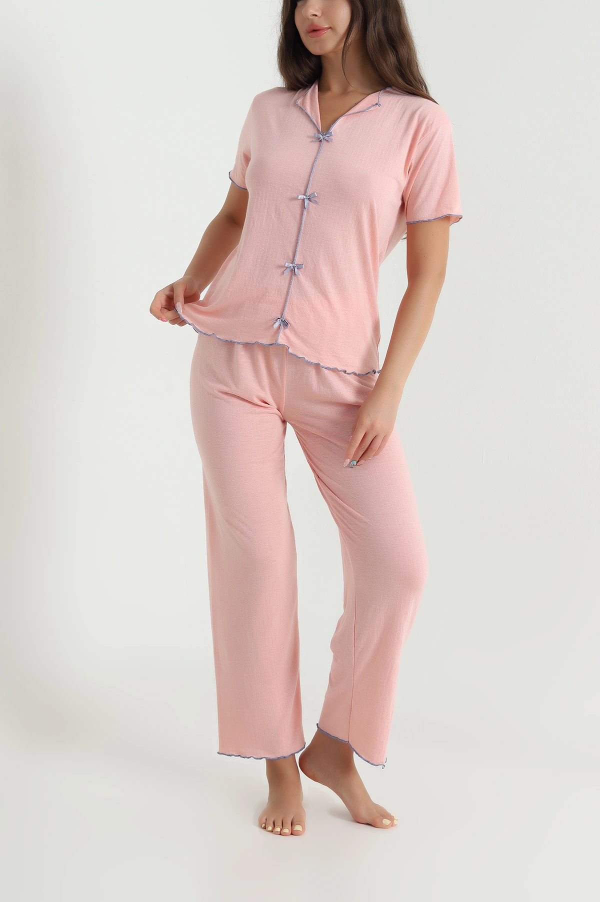 Pudra Fiyonk Detay Kadın Pijama Takımı 467255