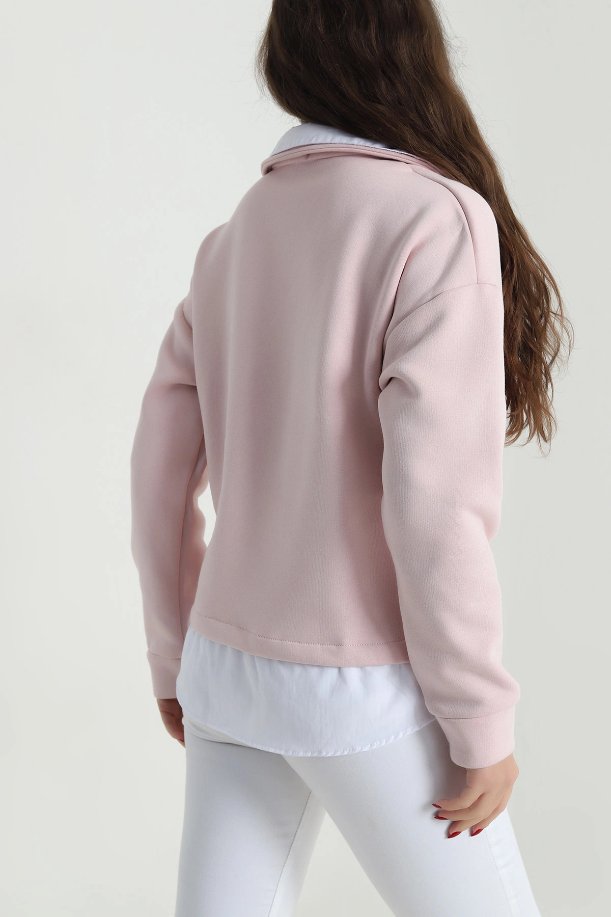 Pudra Gömlek Yaka Garnili Kadın Şardonlu Sweat 492801