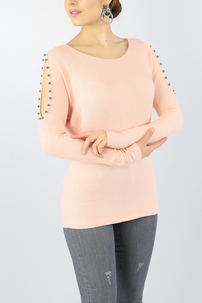 Pudra İnci Detay Pamuklu Bluz 54207